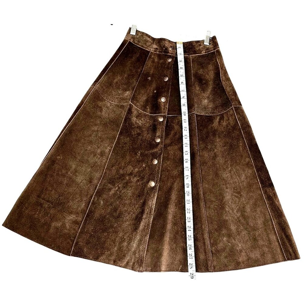 Vintage A-Line Brown Suede Button Skirt (7) - Picture 6 of 9